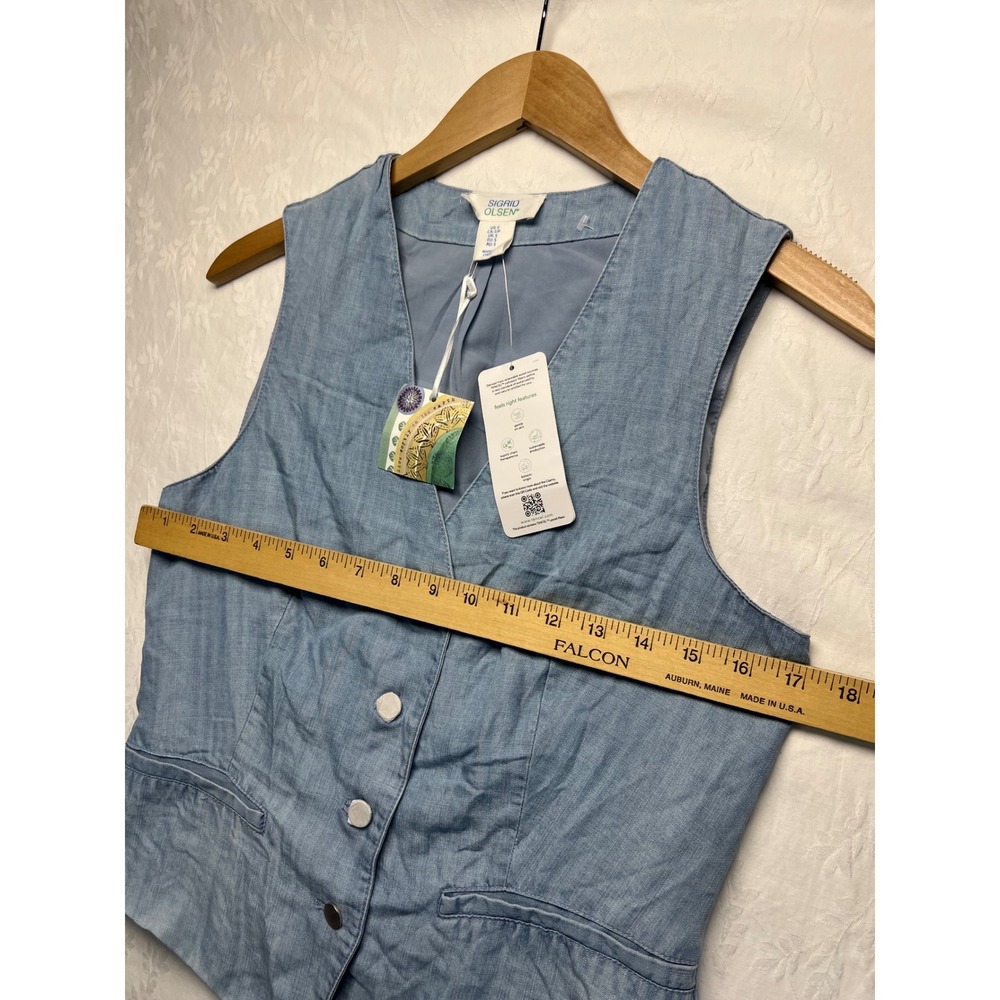 Sigrid Olsen Blue Denim Vest Top Tencel Lightweight Sleeveless Button Front S - Picture 6 of 13